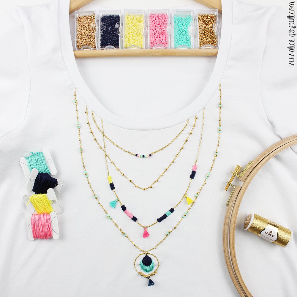 DIY T-shirt customisé avec broderie effet accumulation de colliers - Tuto par Alice Gerfault