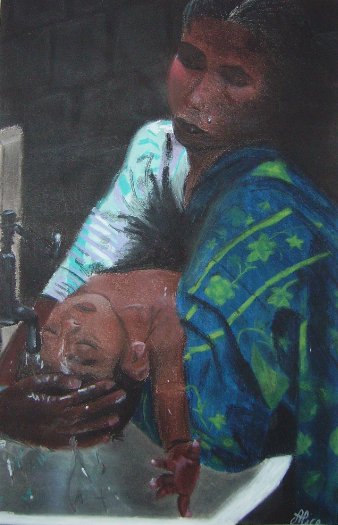Bain au Bengladesh aux pastels secs
