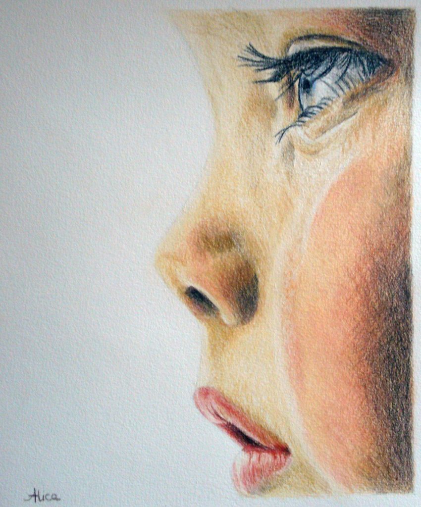 Essuie tes larmes, dessin aux crayons de couleur