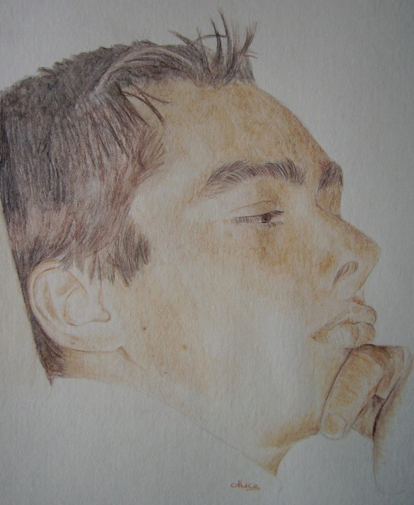 Portrait d'Anthony aux crayons de couleurs aquarellables