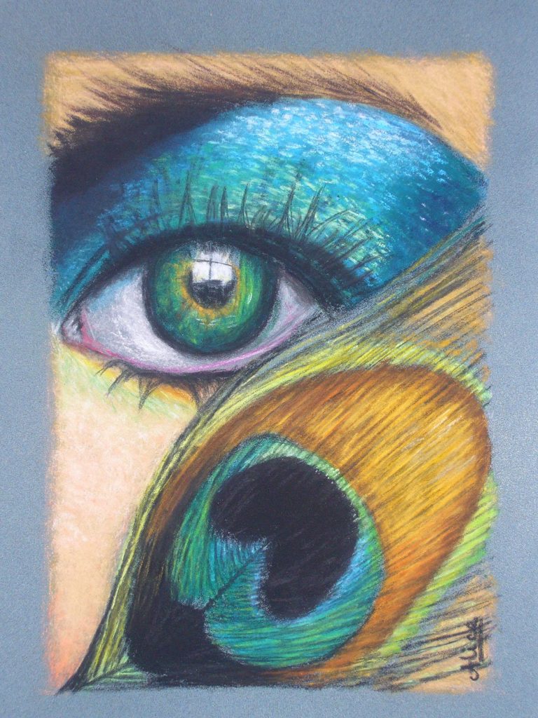 Peacock Eyes aux pastels secs par Alice Gerfault